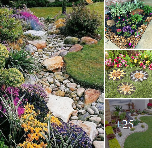 Add beauty to your backyard with pebbles stones and colorful flowers