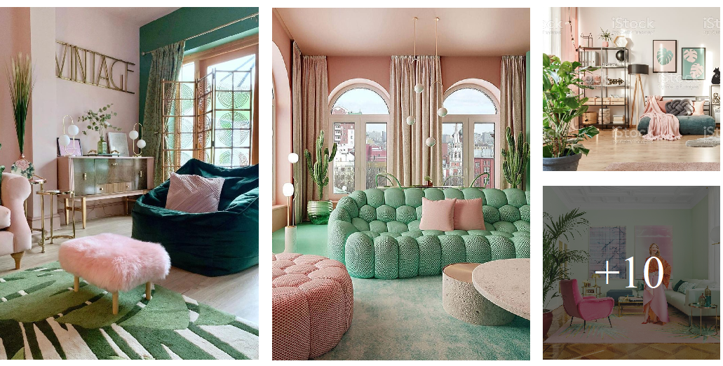 Amazing color schemes with green and pink at interior design